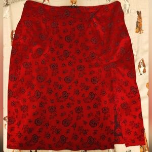 Red and black floral pencil skirt